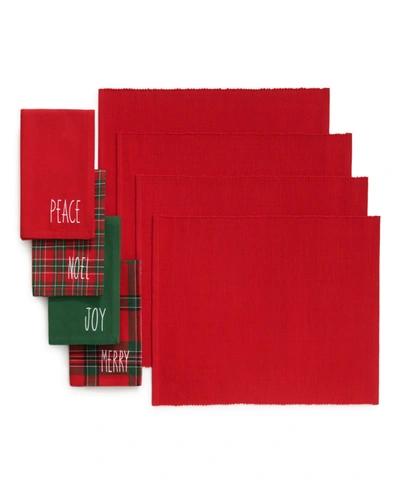 Elrene Holiday Christmas Sentiments Placemat And Napkin Value, Set Of 8 In Multi