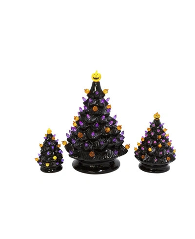 Gerson International Battery Operated Lighted Dolomite Halloween Trees With Sound Set, 3 Pieces In Black