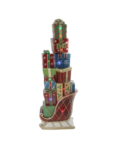 Northlight 60" Led Lighted Commercial Grade Sleigh Stacked With Presents Fiberglass Christmas Decoration In Red