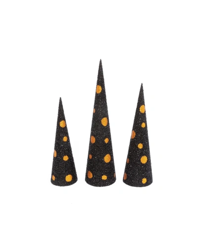 Gerson International Assorted Glitter Halloween Cone Trees Set, 3 Pieces In Black