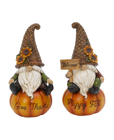 Gerson International 8.8" Harvest Gnomes Sitting On Pumpkins Set, 2 Pieces In Multicolor