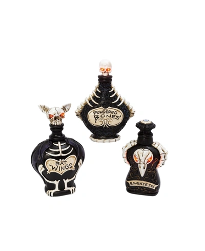 Gerson International Battery Operated Lighted Halloween Potion Bottles Set, 3 Pieces In Black