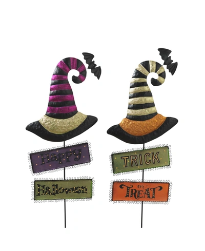Gerson International 38.78" Witch's Hats With Halloween Signs Yard Stake Set, 2 Pieces In Multicolor