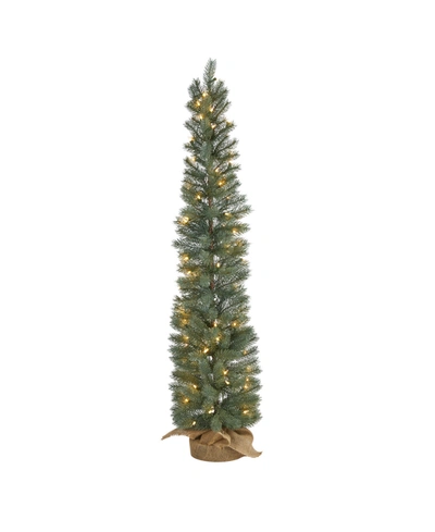 Nearly Natural Green Pine Artificial Christmas Tree With 50 Warm Lights Set In A Burlap Base, 3'