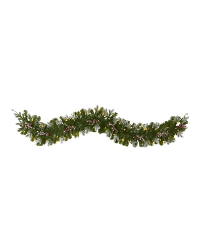 Nearly Natural Snow Tipped Artificial Christmas Garland With 50 Warm Led Lights And Berries In Green