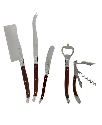 French Home Laguiole Cheese Knife And Wine Opener With Pakkawood Handles Set, 5 Piece In Open Brown
