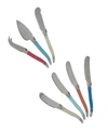 FRENCH HOME LAGUIOLE CORAL AND TURQUOISE CHEESE KNIFE AND SPREADER SET, 7 PIECE