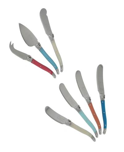 French Home Laguiole Coral And Turquoise Cheese Knife And Spreader Set, 7 Piece In Multi