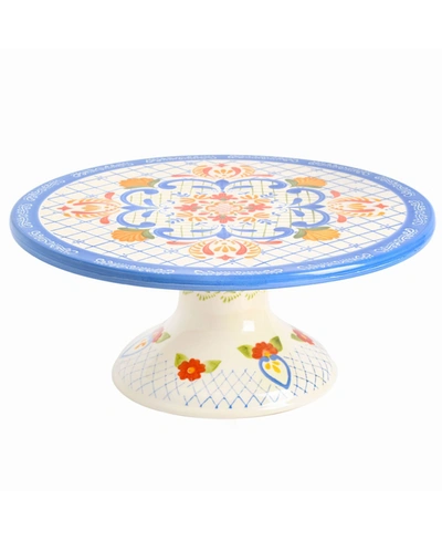 Laurie Gates Tierra 12" Hand-painted Cake Stand In Multi-colored