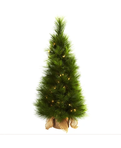 Nearly Natural 3' Christmas Tree With Burlap Bag And Clear Lights In Green