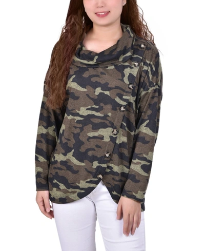 Ny Collection Women's Long Sleeve Knit Cowl Neck With Crossover Styling Top In Green