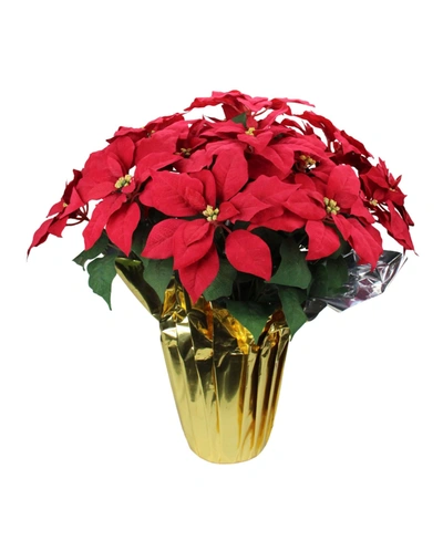 Northlight Red Artificial Christmas Poinsettia With Gold Tone Wrapped Pot