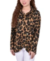 Ny Collection Women's Long Sleeve Knit Cowl Neck With Crossover Styling Top In Brown Leostroke