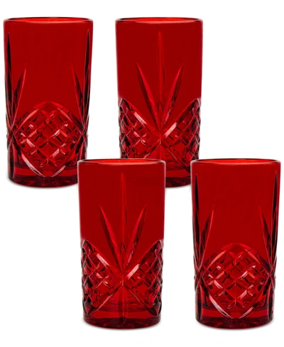 Godinger Dublin Set Of 4 Crystal Highball Glasses In Red