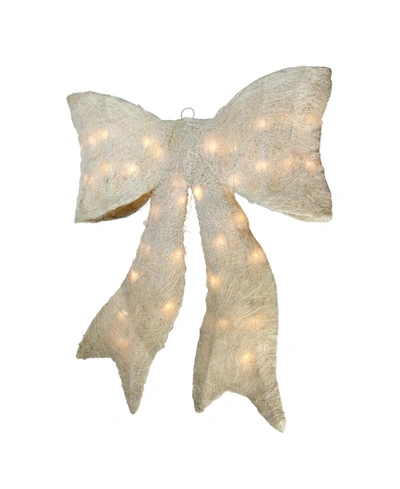Northlight 24" Pre-lit Sparkling Cream Sisal Bow Christmas Decoration In Ivory