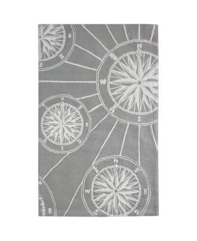 Liora Manne Frontporch Compass Black And Gray 3'6" X 5'6" Outdoor Area Rug In Black,gray