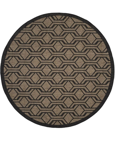 Safavieh Courtyard Cy6114 Brown And Black 6'7" X 6'7" Sisal Weave Round Outdoor Area Rug