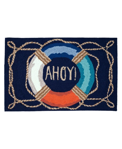 Liora Manne Frontporch Ahoy 2'6" X 4' Outdoor Area Rug In Navy