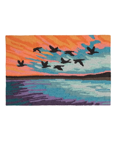 Liora Manne Frontporch Flock 2'6" X 4' Outdoor Area Rug In Blue