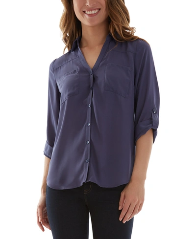 Bcx Juniors' V-neck Utility Shirt In Denim