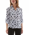Bcx Juniors' Floral-print Collared Shirt In Black/white Floral