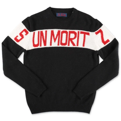 Mc2 Saint Barth Teen Logo Intarsia Knit Jumper In Nero