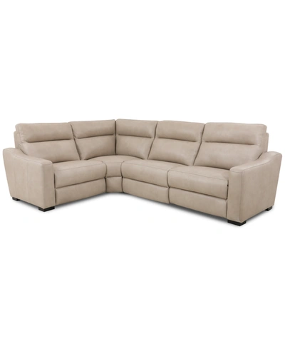 Furniture Gabrine 4-pc. Leather Sectional With 2 Power Headrests, Created For Macy's In Ivory