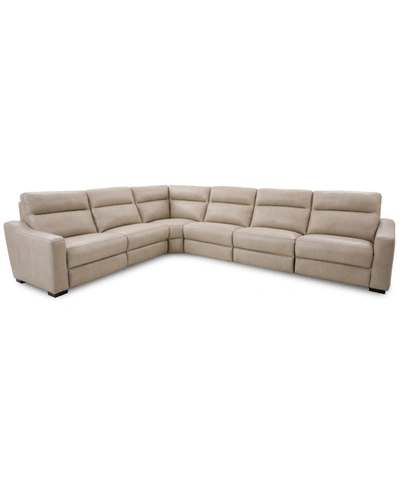 Furniture Gabrine 6-pc. Leather Sectional With 2 Power Headrests, Created For Macy's In Ivory