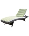 Noble House Salem Outdoor Chaise Lounge With Stripe Cushion In Green