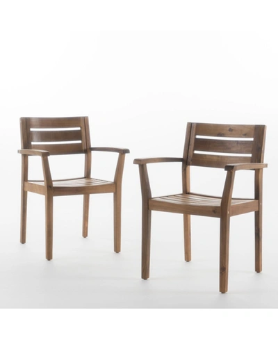 Noble House Stamford Outdoor Dining Chairs, Set Of 2 In Brown