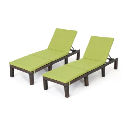 Noble House Jamaica Outdoor Chaise Lounge, Set Of 2 In Green