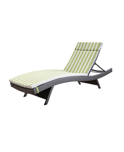 Noble House Salem Outdoor Chaise Lounge With Stripe Cushion In Green