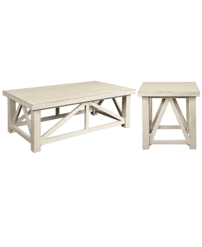 Furniture Aberdeen Cocktail Table And Chairside Table Set In Weathered Worn White