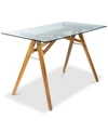 Noble House Sophie Mid Century Tempered Glass Desk With Natural Stained Acacia Wood Frame In Grey