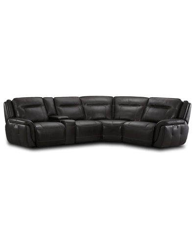 Furniture Lenardo 5-pc. Leather Sectional With 2 Power Motion Recliners And Console, Created For Macy's In Espresso