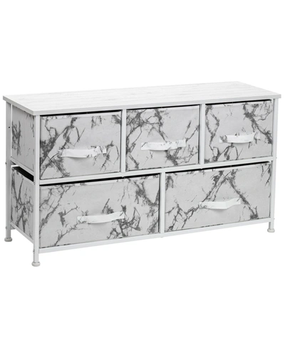 Sorbus 5-drawer Storage Chest Dresser In White Frame/white Marble