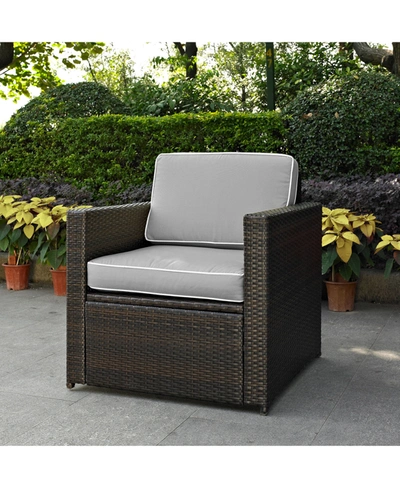 Crosley Palm Harbor Outdoor Wicker Arm Chair With Cushions In Grey