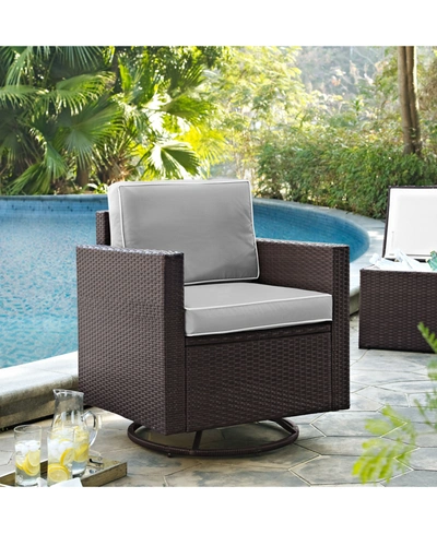 Crosley Palm Harbor Outdoor Wicker Swivel Rocker Chair With Cushions In Grey