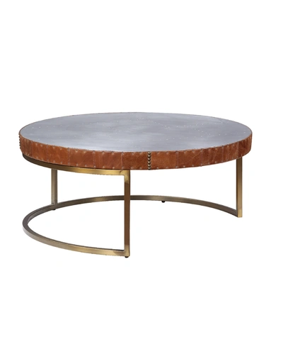 Acme Furniture Tamas Coffee Table In Aluminum And Cocoa Top Grain Leather