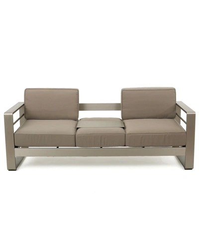 Noble House Cape Coral Outdoor Loveseat Sofa With Tray In Khaki