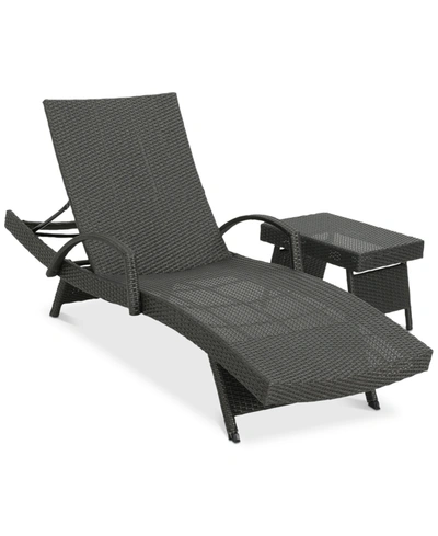 Noble House Jordon Outdoor Chaise Lounge & Accent Table Set In Grey
