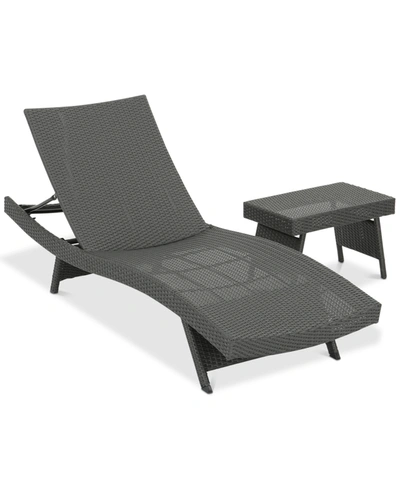 Noble House Madison Outdoor Chaise Lounge And Table Set In Grey
