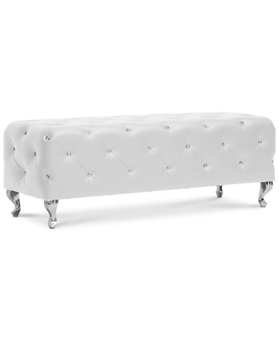 Furniture Arabella Crystal Tufted Faux Leather Bench In White