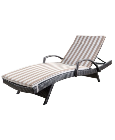 Noble House Salem Outdoor Chaise Lounge With Arms And Stripe Cushion In Dark Gray