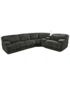 Mwhome Sebaston 5-pc. Fabric Sectional With 3 Power Motion Recliners And 1 Usb Console, Created For Macy's In Dark Grey