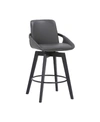 Armen Living Baylor Swivel Wood Bar Or Counter Stool In Faux Leather In Gray