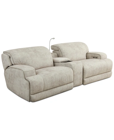 Mwhome Sebaston 3-pc. Fabric Sofa With 2 Power Motion Recliners And 1 Usb Console, Created For Macy's In Highlander Stucco