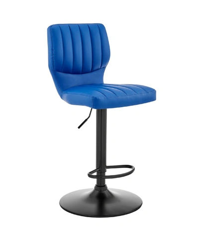 Armen Living Bardot Adjustable Faux Leather Swivel Bar Stool In Blue