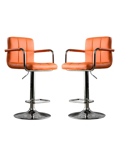 Furniture Of America Devera Adjustable Swivel Bar Stool, Set Of 2 In Orange