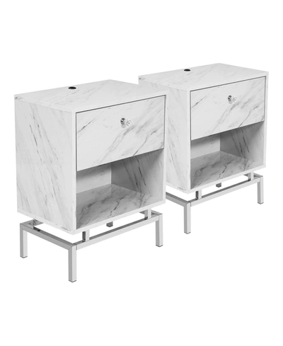 Furniture Of America Nita 1 Drawer End Table, Set Of 2 In White Marble